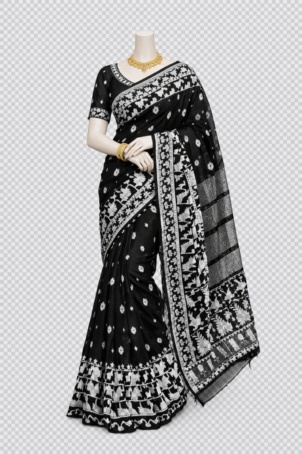 Half Silk Handprinted Saree